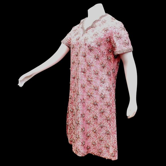 Vintage 1960s Plus Size 2X Short Formal Beaded Pink Lace Dress NWOT Hong Kong - Picture 5 of 13
